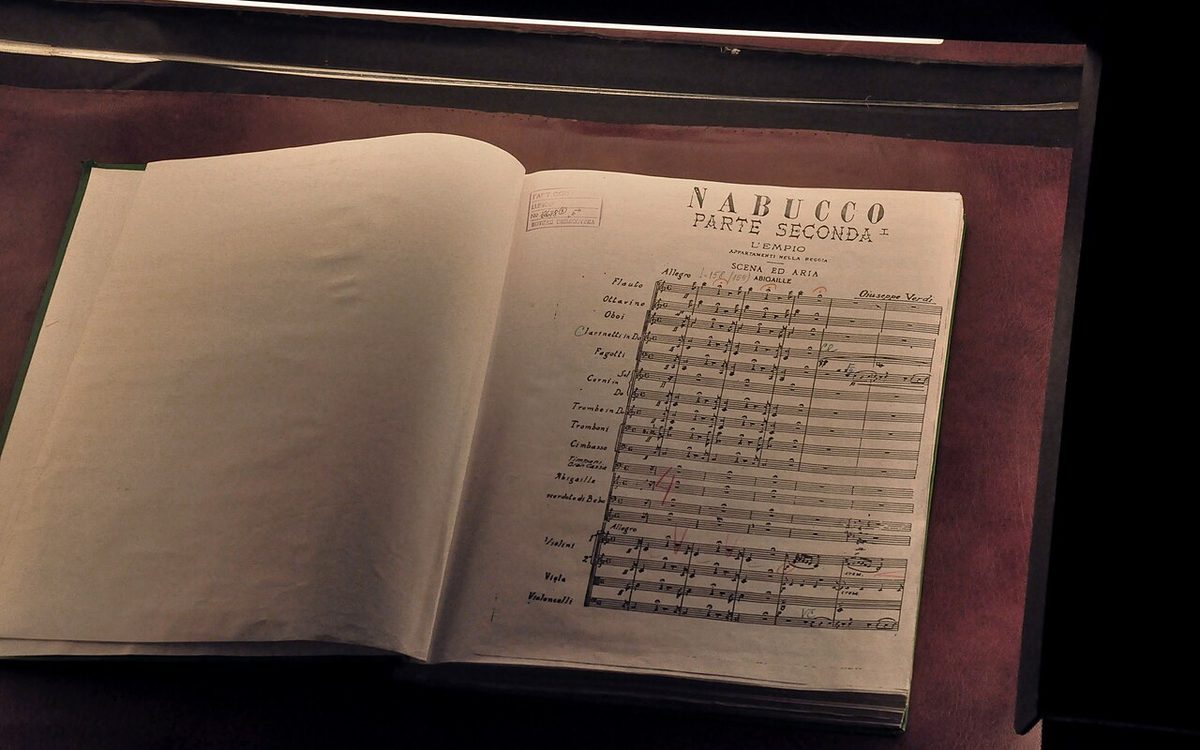 Close view of printed musical notation on a page